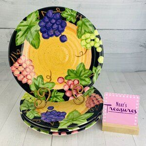 Culinary Arts Studio Collection VINTAGE GRAPE Stoneware 11" Dinner Plates Set 4